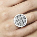 Personalized name black and white plaid rings