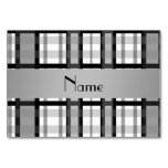 Personalized name black and white plaid table card