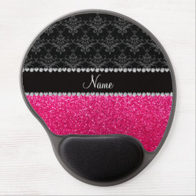 Personalized name black damask pink glitter gel mouse mats