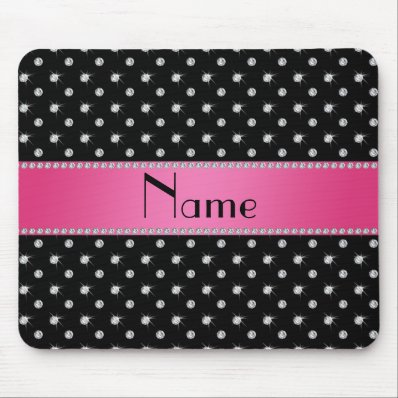 Personalized name black diamonds pink stripe mouse pads