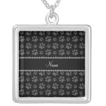 Personalized name black dog paw prints jewelry