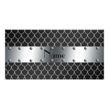 Personalized name black dragon scales custom photo card