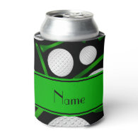 Personalized name black golf balls tees can cooler