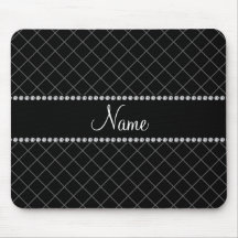 Personalized name black grid pattern mouse pads