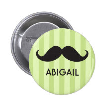 Personalized name black handlebar mustache green pin