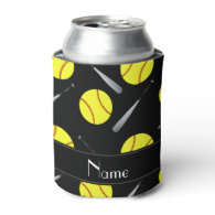 Personalized name black softball pattern can cooler