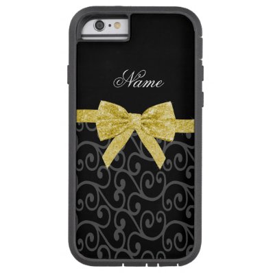 Personalized name black swirls gold glitter bow tough xtreme iPhone 6 case