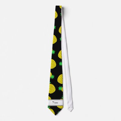 Personalized name black yellow pineapples tie