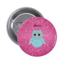 Personalized name bling owl diamonds pinback button