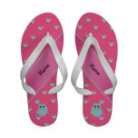Personalized name bling owl diamonds pink hearts Flip-Flops