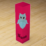 Personalized name bling owl pink wine boxes