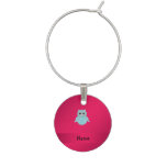 Personalized name bling owl pink wine charm