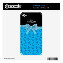 Personalized name blue anchors glitter bow skins for the iPhone 4