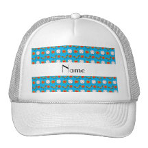Personalized name blue baseball pattern trucker hats