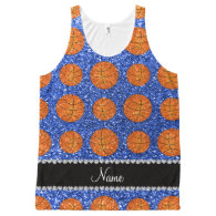 Personalized name blue glitter basketballs All-Over print tank top