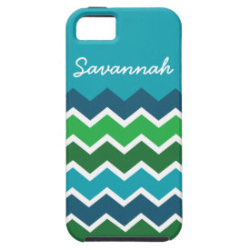 Personalized Name Blue Green Chevron ZigZag Case iPhone 5/5S Cases