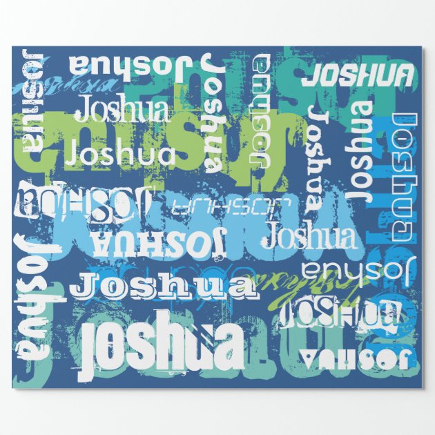 Personalized Name Blue Green Subway Art Design Wrapping Paper