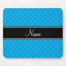 Personalized name blue grid pattern mouse pads
