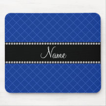 Personalized name blue grid pattern mouse pads