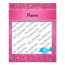 Personalized name blue narwhal pink glitter photo art