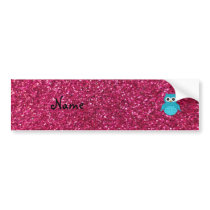 Personalized name blue owl pink glitter bumper sticker
