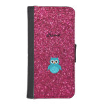 Personalized name blue owl pink glitter iPhone 5 wallet