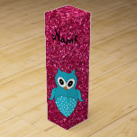 Personalized name blue owl pink glitter wine boxes