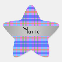 Personalized name blue plaid stickers