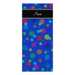 Personalized name blue rainbow polka dot rack card