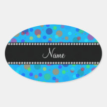 Personalized name blue rainbow polka dots sticker