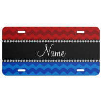 Personalized name blue red chevrons license plate at Zazzle