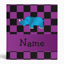 Personalized name blue rhino purple checkers vinyl binders