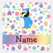 Personalized name bluejay rainbow polka dots square sticker