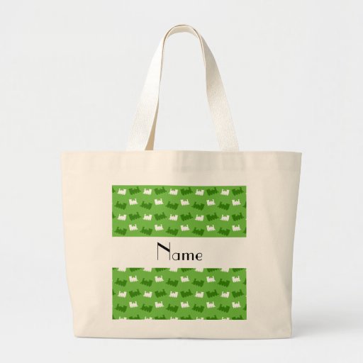 Personalized name bright green train pattern jumbo tote bag