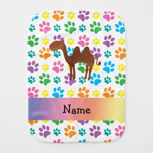 Personalized name camel rainbow paws baby burp cloth | Zazzle