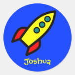 Personalized Name - Cartoon Rocket Ship Round Sticker