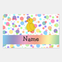 Personalized name chick rainbow polka dots rectangular stickers
