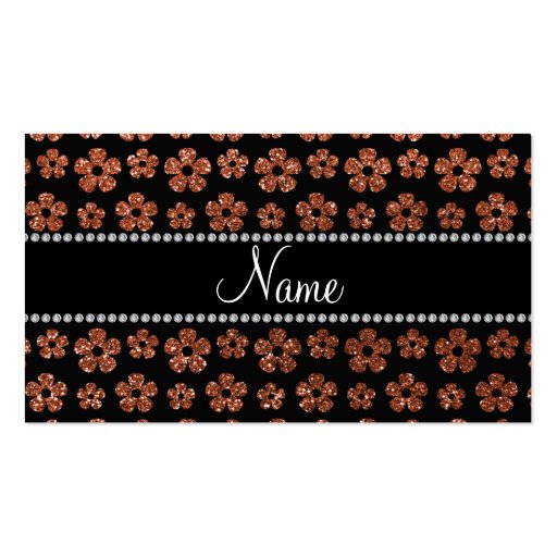 Personalized name copper glitter flowers business cards (front side)