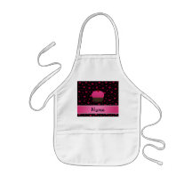 Personalized name cupcake pink hearts on black apron