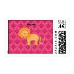 Personalized name cute lion pink damask stamp