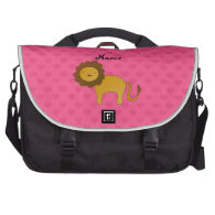 Personalized name cute lion pink hearts laptop messenger bag