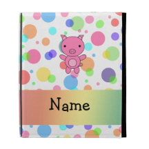 Personalized name cute pig rainbow stripes iPad folio case