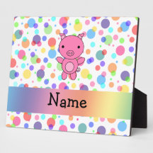Personalized name cute pig rainbow stripes display plaques