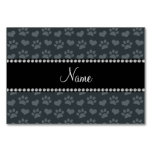 Personalized name dark gray hearts and paw prints table card