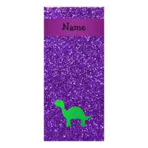 Personalized name dino purple glitter rack cards