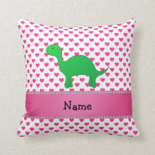 Personalized name dinosaur pink hearts polka dots throw pillows