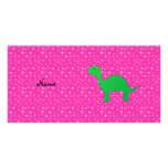 Personalized name dinosaur pink stars personalized photo card