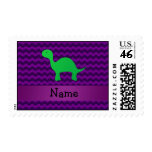 Personalized name dinosaur purple chevrons postage
