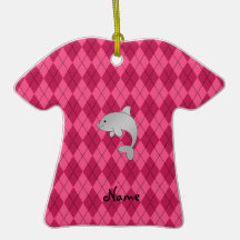 Personalized name dolphin pink argyle ornament