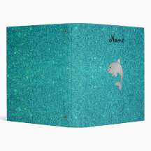 Personalized name dolphin turquoise glitter 3 ring binder